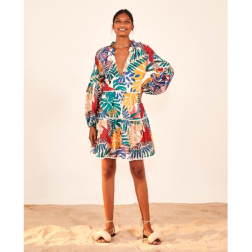 Farm Rio NWT Off White Macaw Mini Dress